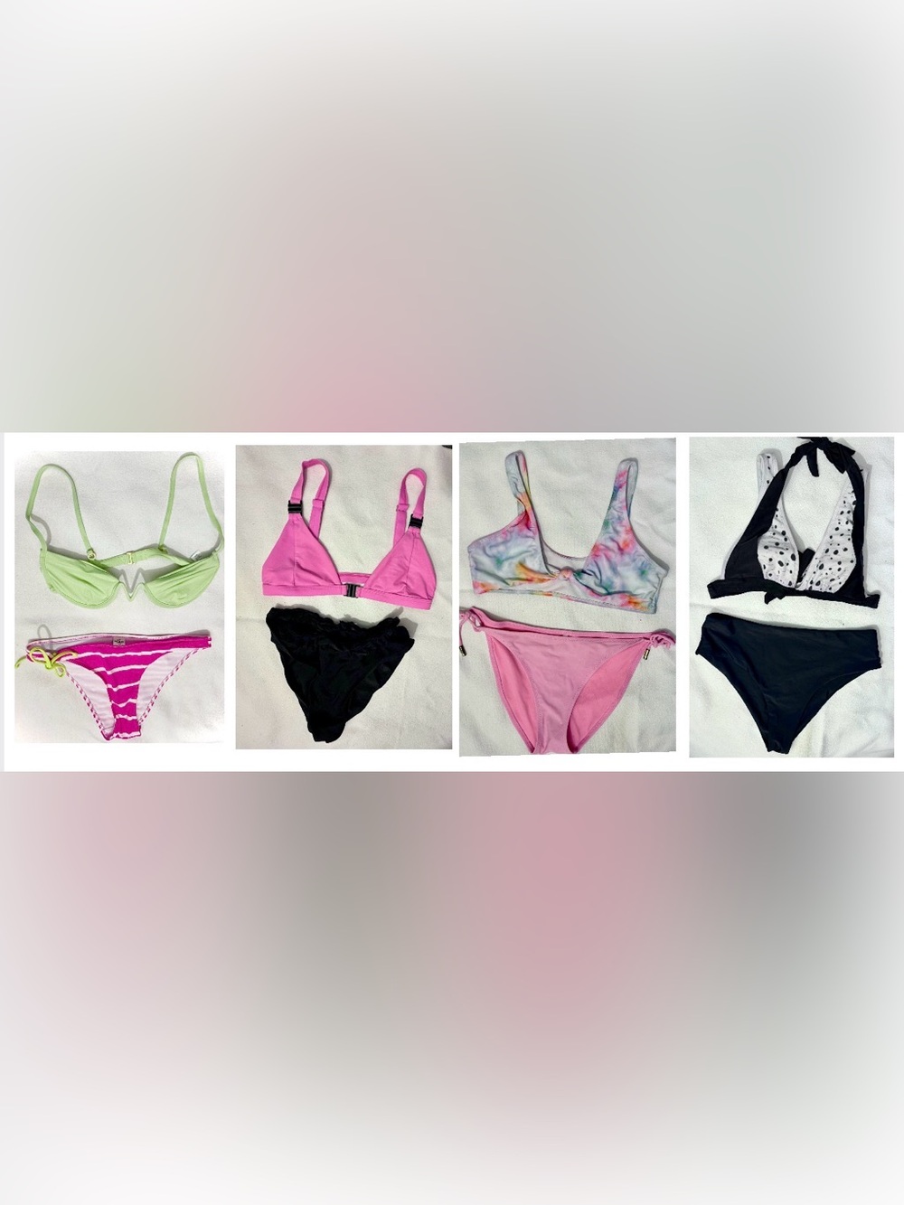 Colorful bikini sets (4 pairs- 8 pieces): brand name swimwear bundle